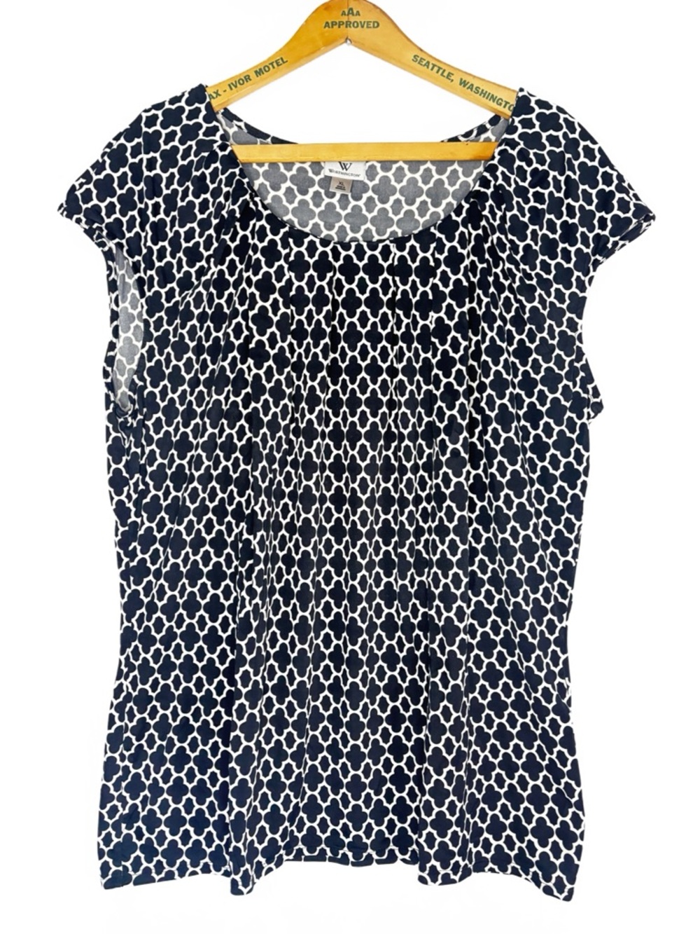 Black and White Worthington Patterned Cap-Sleeve Top -XL-